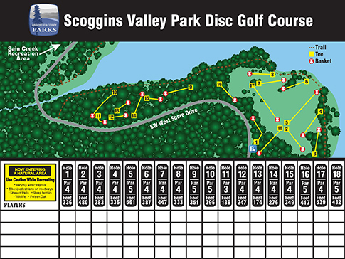 Scoggins Valley Park Disc Golf course map and scorecard